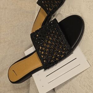 Womens Black Universal Thread Flat Slip On Open Toe Sandals Size 11